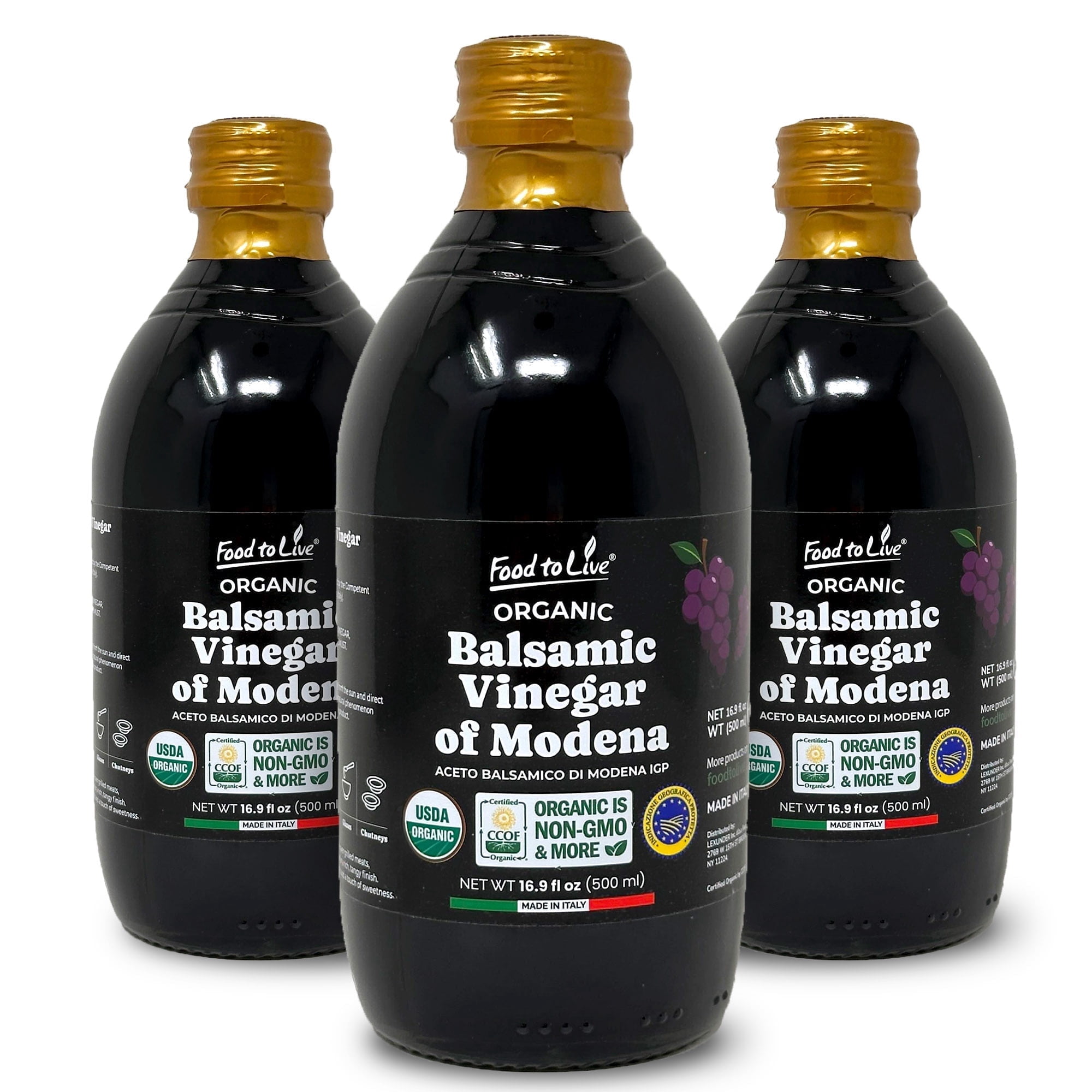 Organic Balsamic Vinegar of Modena, 500 ml – Non-GMO, Vegan (Pack of 3) - by Food To Live