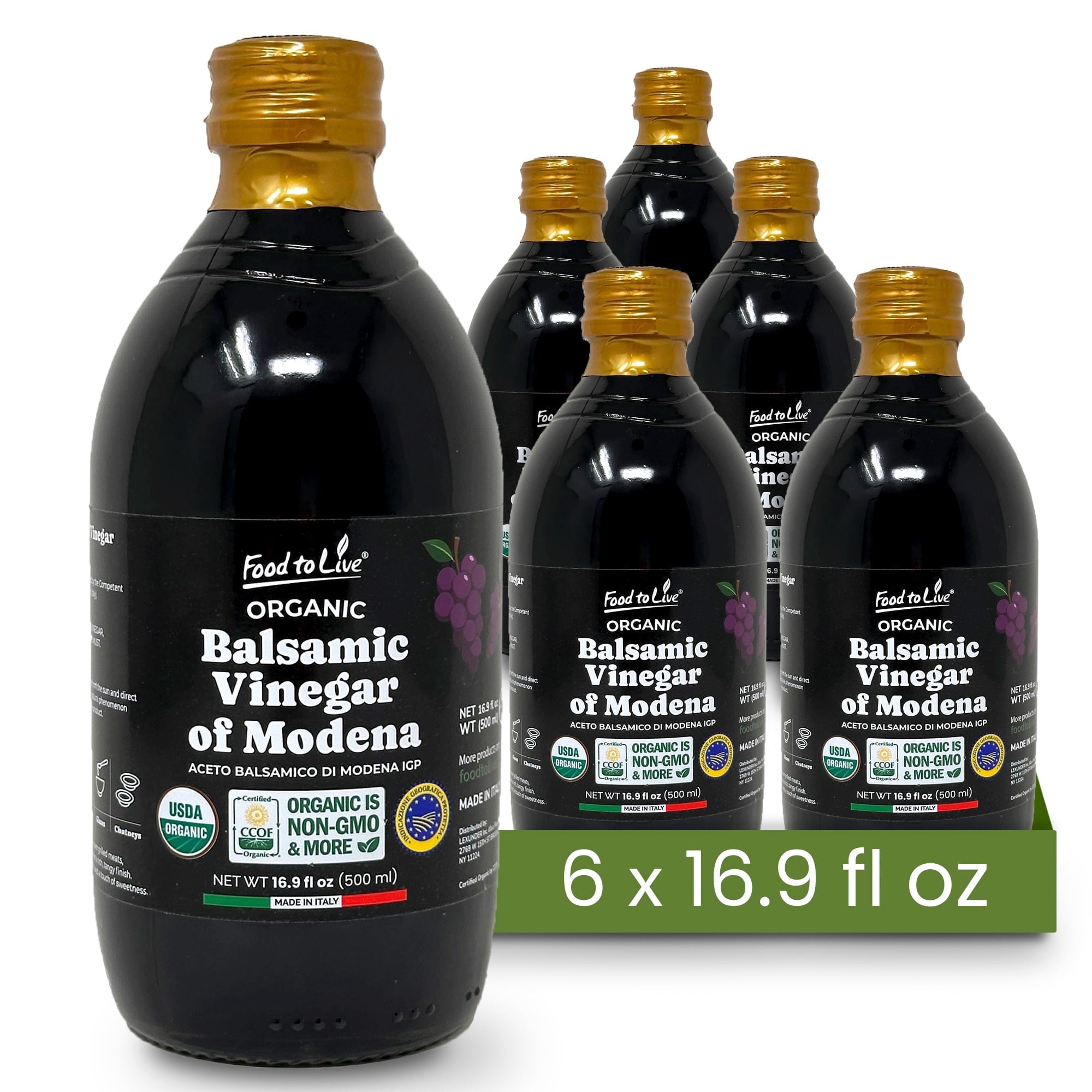 Organic Balsamic Vinegar of Modena, 500 ml – Non-GMO, Vegan (Pack of 6) - by Food To Live