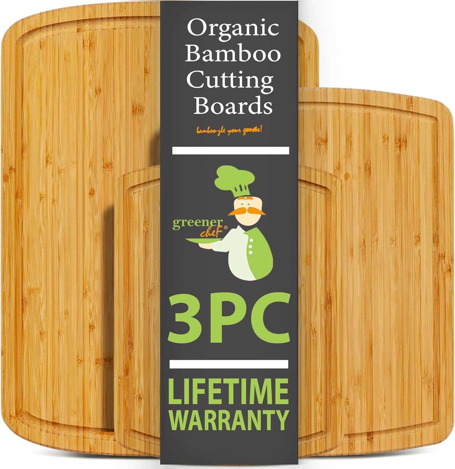 Organic Bamboo 3-Piece Cutting Board Set with Juice Groove