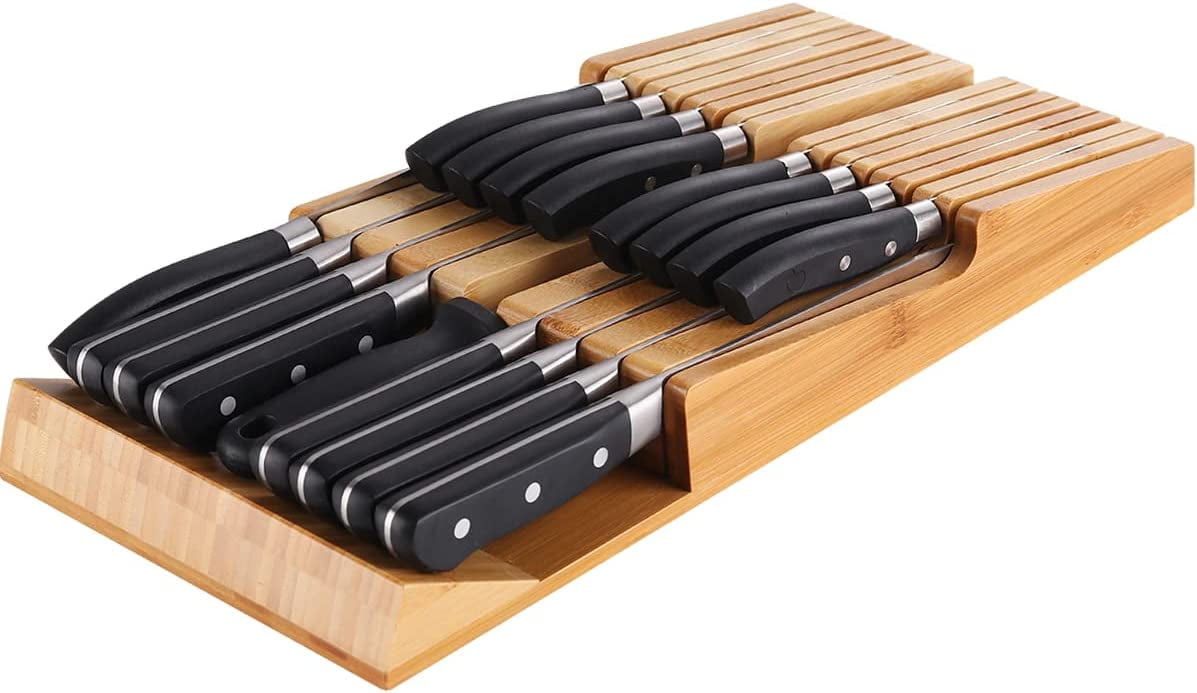 Organic Bamboo In-Drawer Knife Block Set for 16 Knives - Detachable, Washable, and Health-Friendly|The 16-piece set of Organic Bamboo Knife Blocks is Detachable and Washable. It's also Health-Friendly
