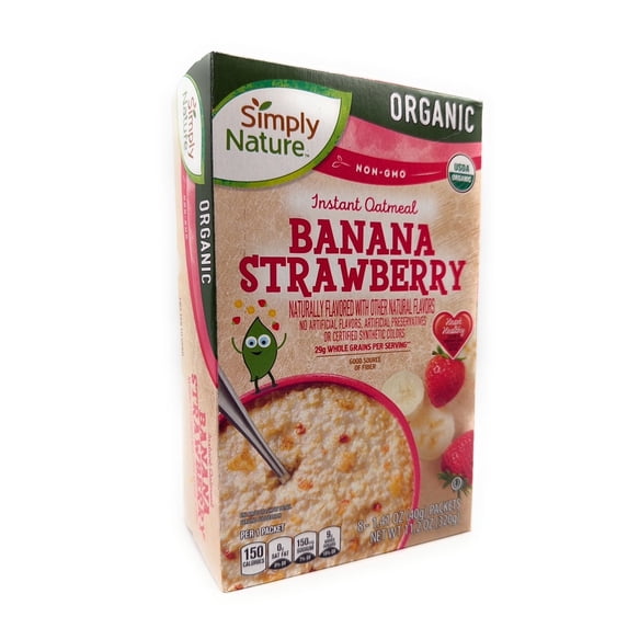 Simply Nature Organic Banana Strawberry Instant Oatmeal GMO-Free 8 Count Regular