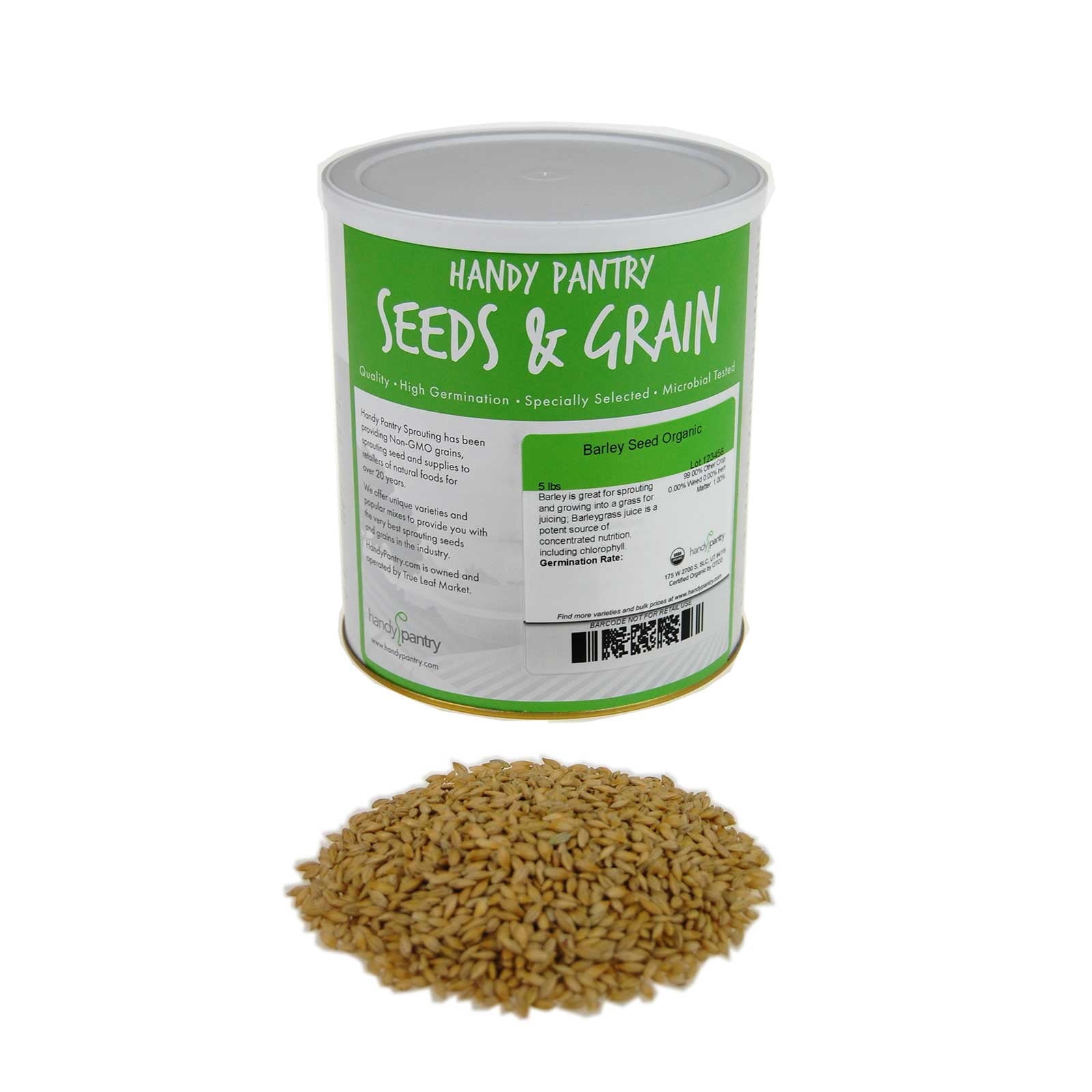 Organic Barley Seeds -4.5 Lbs - Whole (Hull Intact) Barleygrass Seed - Ornamental Barley Grass, Juicing - Grain for Beer Making, Emergency Food Storage & More
