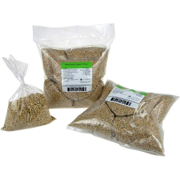 Organic Barley Seeds - 9 Lbs in Pre-Measured Bags for 10x20 Trays - Whole (Hull Intact) Barleygrass Seed - Ornamental Barley Grass, Juicing