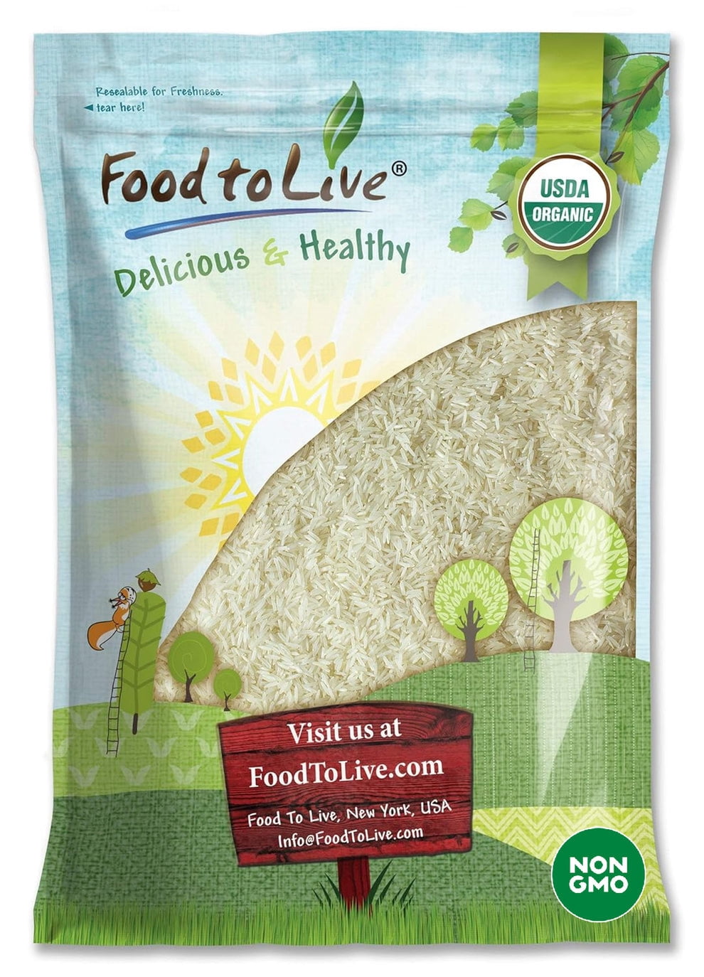 Organic Basmati White Rice, 15 Pounds — Non-GMO, Raw, Vegan, Kosher — by Food to Live