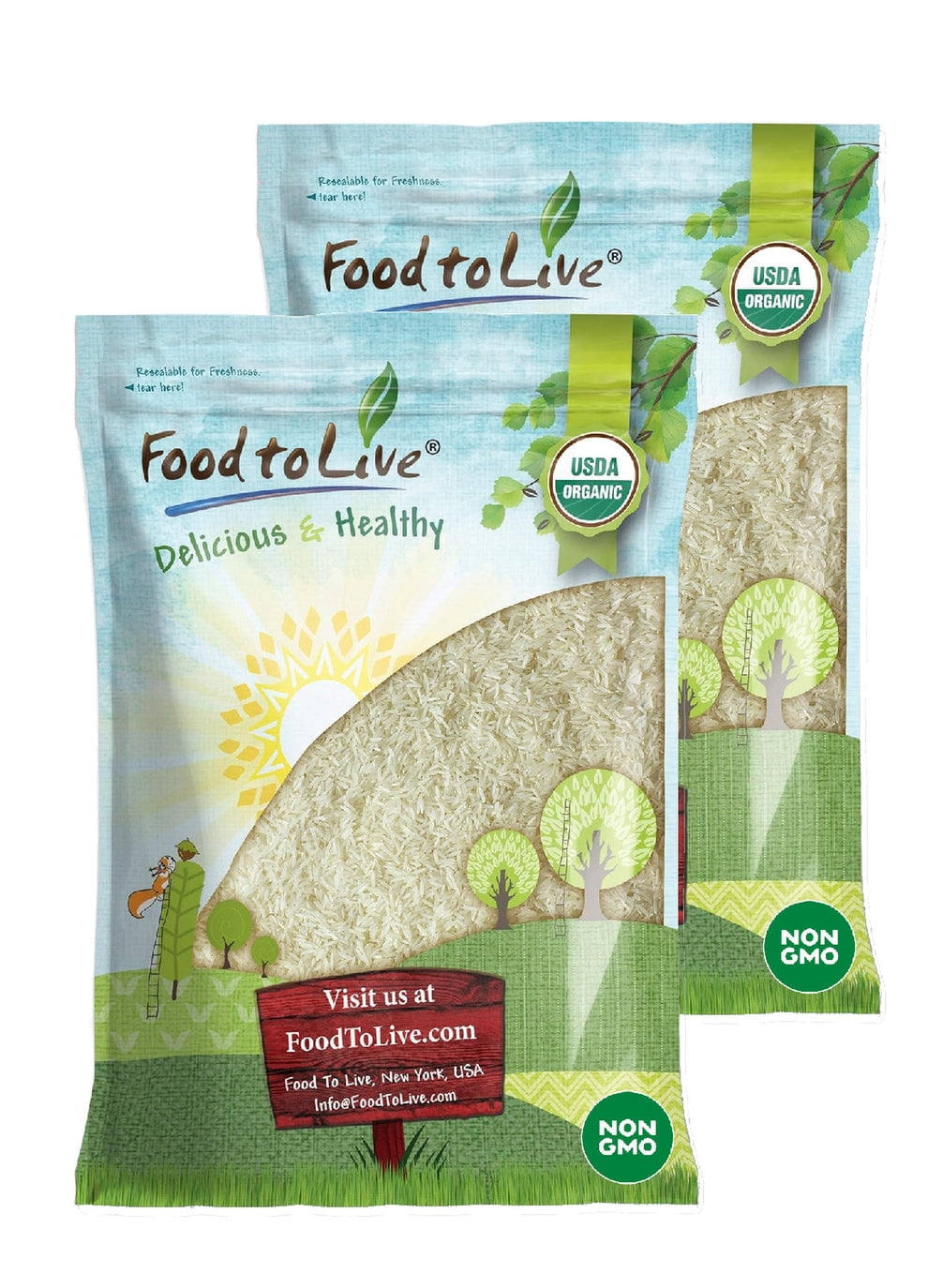 Organic Basmati White Rice, 25 Pounds — Non-GMO, Raw, Vegan, Kosher — by Food to Live