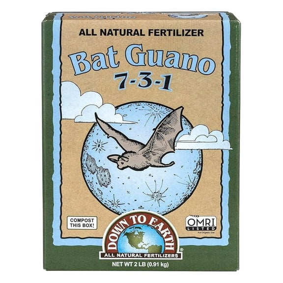 Organic Bat Guano Fertilizer 7-3-1 - 2lb - High Nitrogen for Plants, Veggies & Flowers - All Natural OMRI Listed Plant Food for Vigorous Growth & Bloom