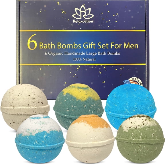 Organic Bath Bombs for Men SPA Relaxing Gift Set Handmade in USA Natural and Safe by Relaxcation