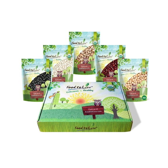 Organic Beans in a Gift Box - A Variety Pack of Pinto Beans, Dark Red Kidney Beans, Black Beans, Navy Beans, Garbanzo Beansxx