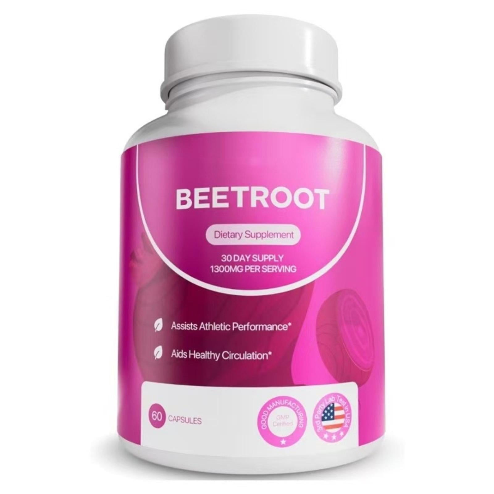 Organic Beet Root Capsules  1300mg Beetroot Powder for Natural Energy & Endurance Support, Non-GMO, Lab-Tested Beet Supplement - 60 Capsules, 30-Day Supply