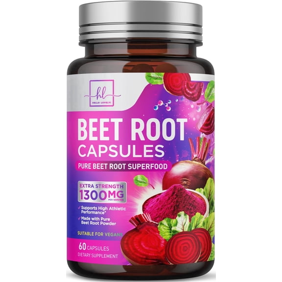 Organic Beet Root Capsules 1300mg - Extra Strength Beetroot Powder Supplement - Supports Blood Pressure, Athletic Performance & Immune System, Non-GMO, Gluten Free - Bottled in the USA - 60 Capsules
