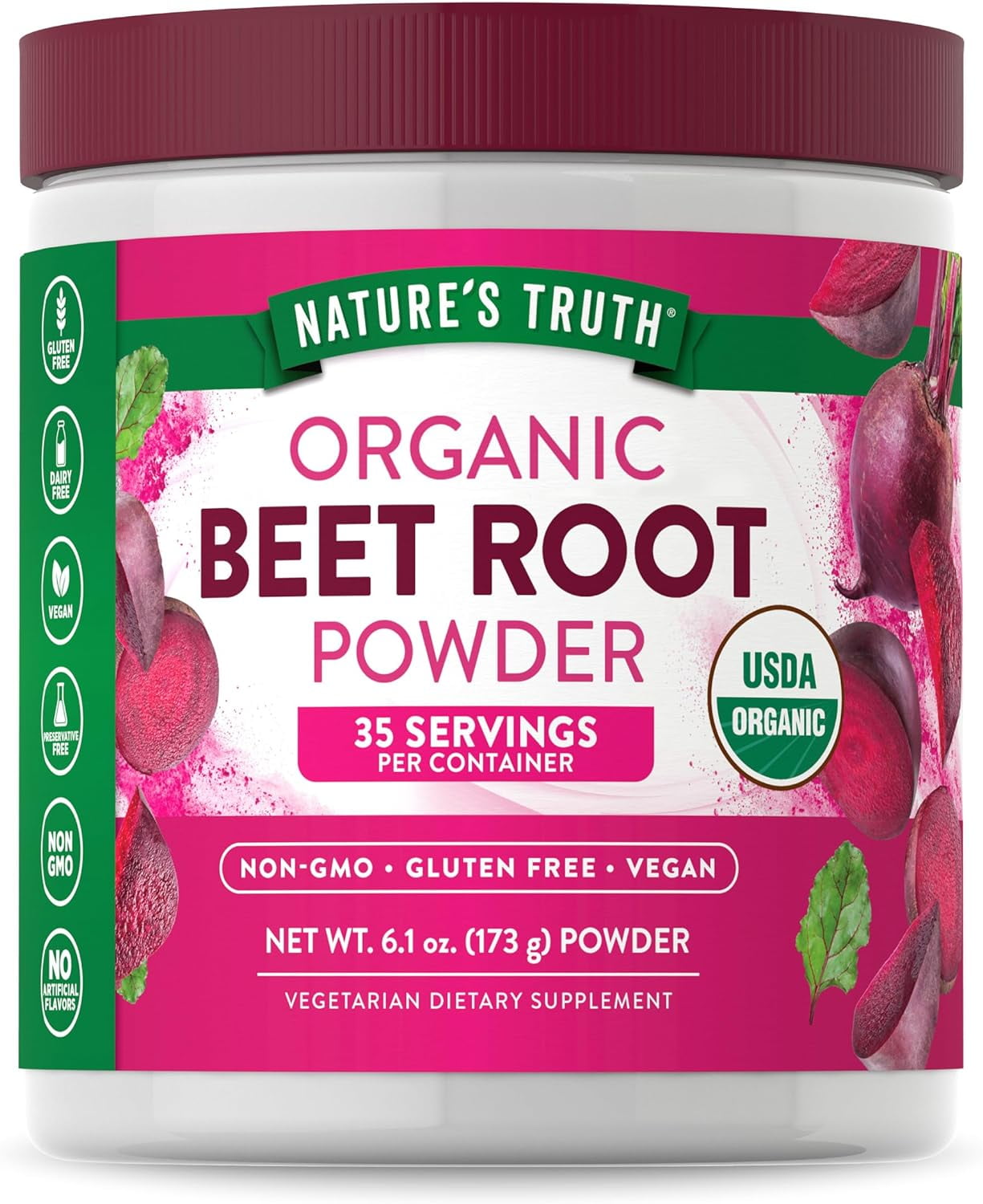 Organic Beet Root Powder | 6.1 oz | Vegetarian, Non-GMO, Gluten Free Supplement | by Nature's Truth