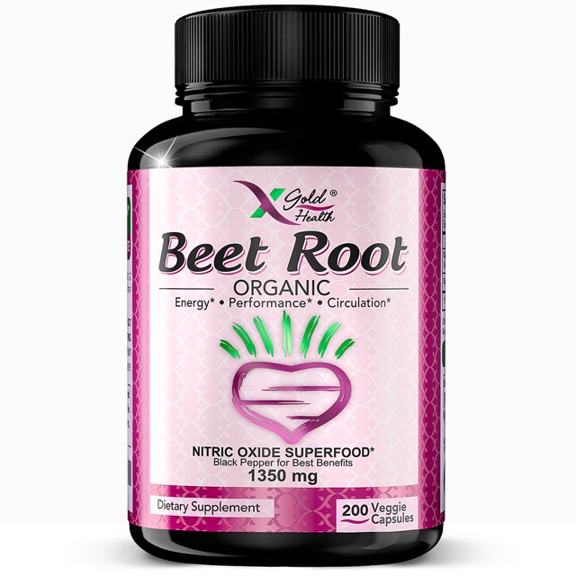Organic Beet Root Powder Capsules 1350mg, 200 Veggie Pills with Black