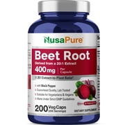Organic Beet Root, Vegan, Non-GMO, 400mg, 200 Veg Capsules - 200 Servings | Herbal Formula, Beta Vulgaris Root 201 Extract, Suitable for Adults, Manufactured in a cGMP Registered Facility USA