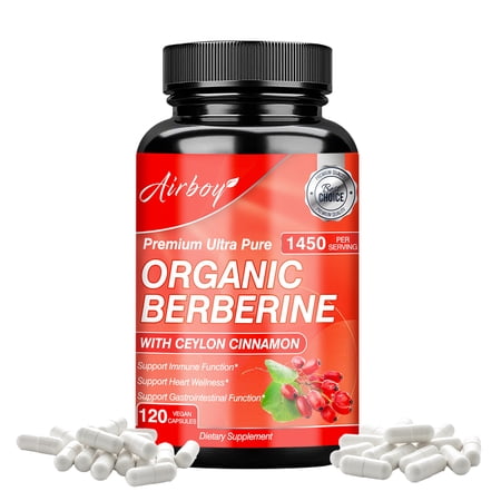 Organic Berberine Capsules - with Ceylon Cinnamon - for Metabolism Support & Healthy Glucose Levels, Supports Cardiovascular & Gastrointestinal Function - 120 Count