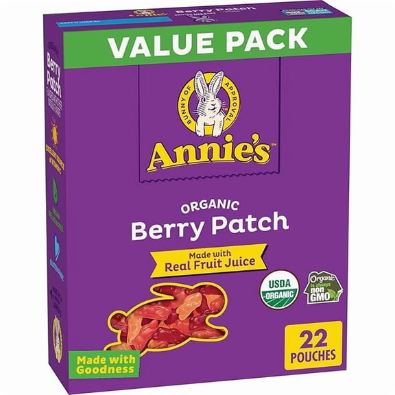 Organic Berry Patch Bunny Fruit Flavored Snacks, Gluten Free, Value Pack, 22 Pouches, 15.4 oz