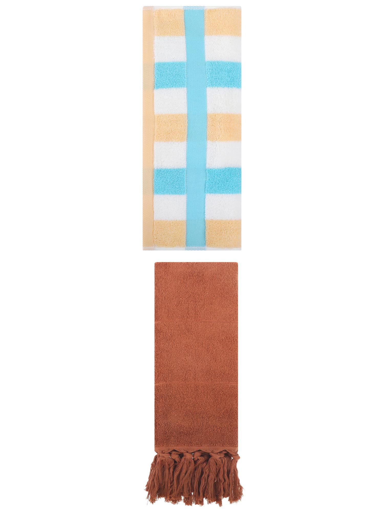Unique Bargains 2 Pack Soft Decorative Hand Towel Brown/Blue Yellow 14"x30"/13"x29"