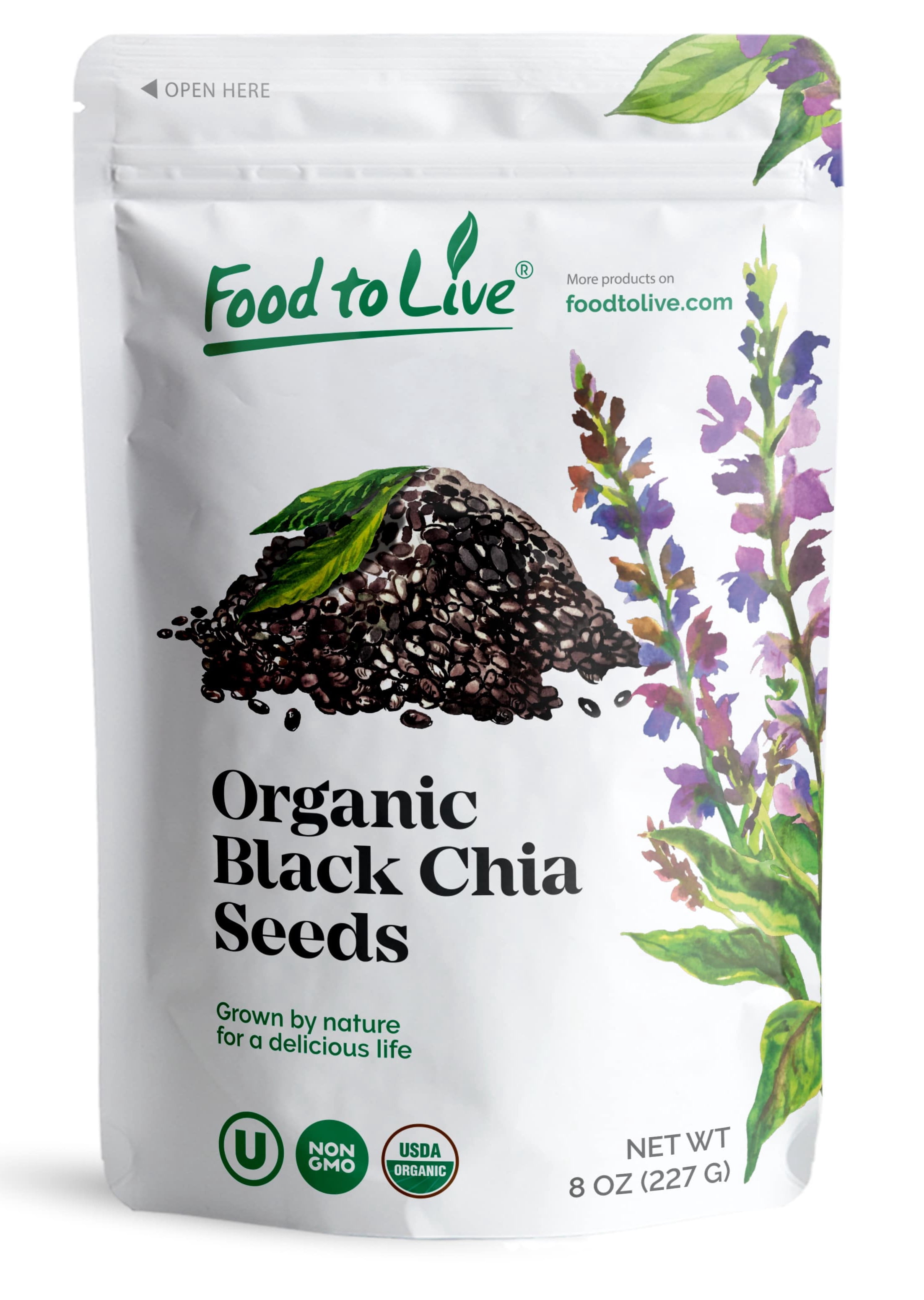 Organic Black Chia Seeds, 0.5 Pounds  Non-GMO, Sproutable, Kosher, Raw, Vegan  by Food to Live