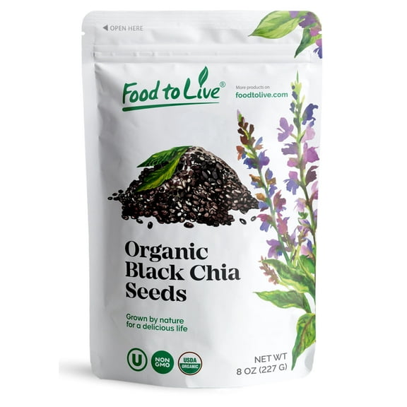 Organic Black Chia Seeds, 0.5 Pounds Non-GMO, Sproutable, Kosher, Raw, Vegan by Food to Live