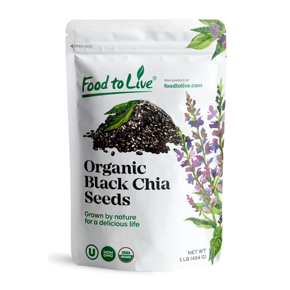 Organic Black Chia Seeds, 1 Pound — Non-GMO, Sproutable, Kosher, Raw, Vegan — by Food to Live