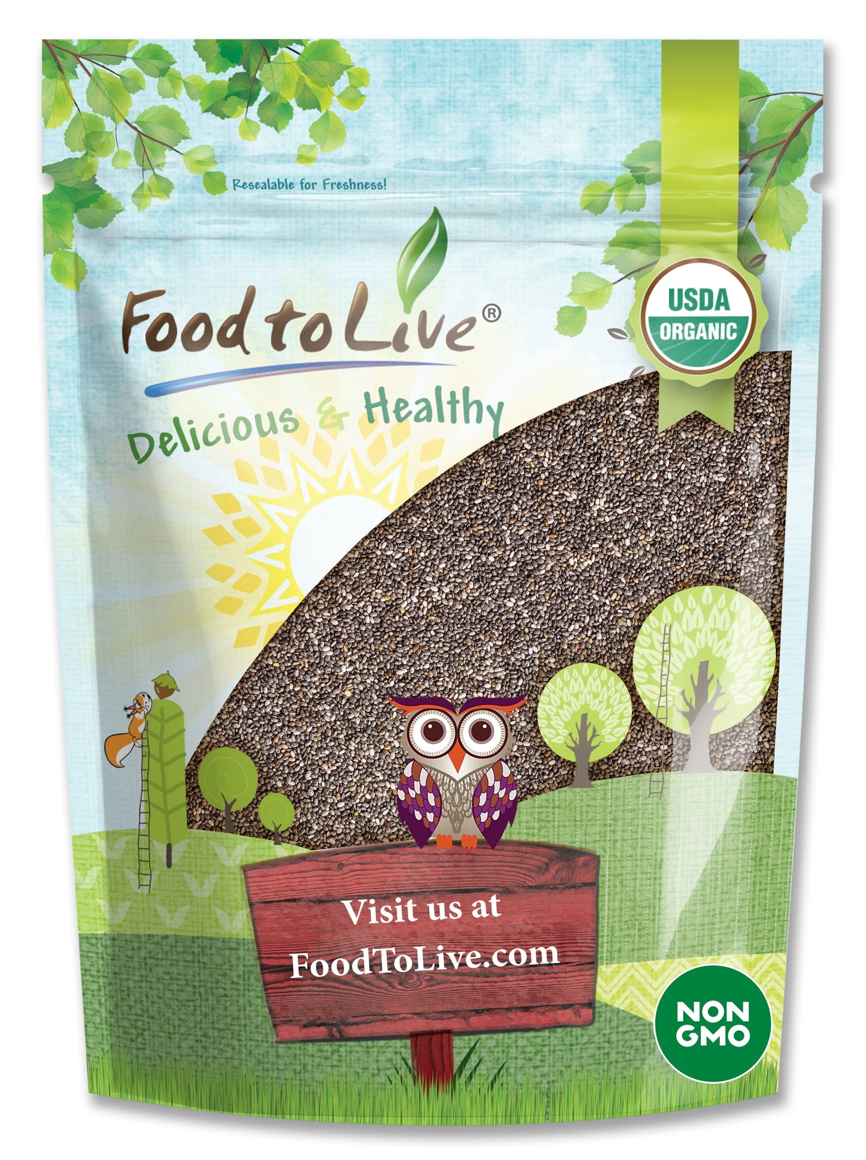 Organic Black Chia Seeds, 2.5 Pounds — Non-GMO, Sproutable, Kosher, Raw, Vegan — by Food to Live