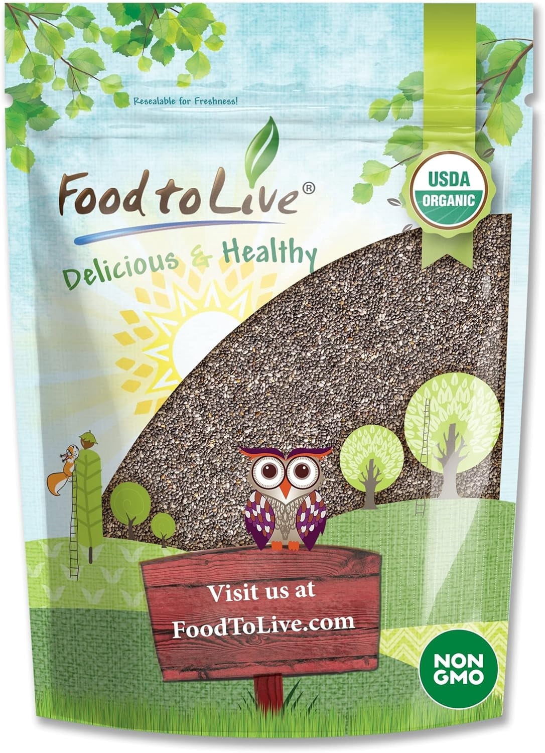 Organic Black Chia Seeds, 5 Pounds — Non-GMO, Sproutable, Kosher, Raw, Vegan — by Food to Live