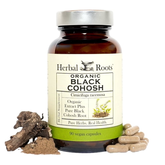 Herbal Roots Organic Black Cohosh Menopause Support Supplement, 60 Vegan Capsules