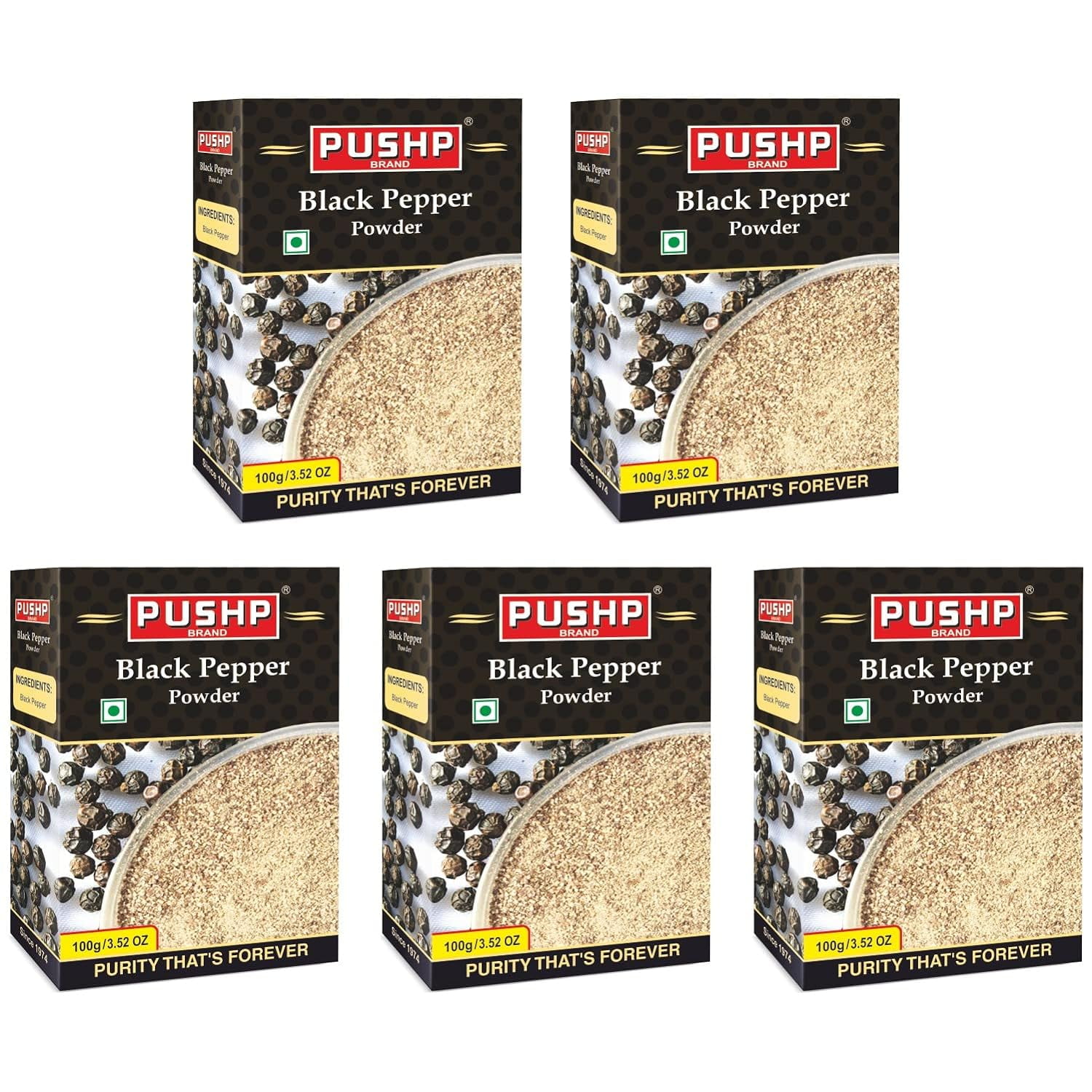 Organic Black Pepper Powder By Pushp 100gm, 3.5 Ounce | Pack Of 5
