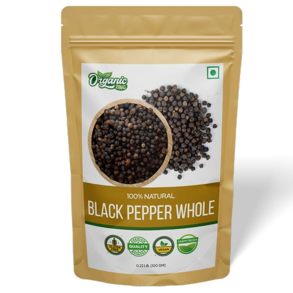 Organic Black Pepper Whole | Naturally Processed and Organically Grown Black Pepper | Adds Flavor and Aroma | Packed and Produced in India - 100 g(Pack of 1)