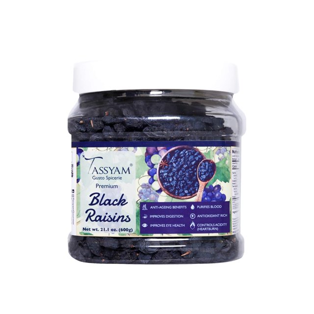 Organic Black Raisins By Tassyam 600gm, Rich In Vitamin, Protein