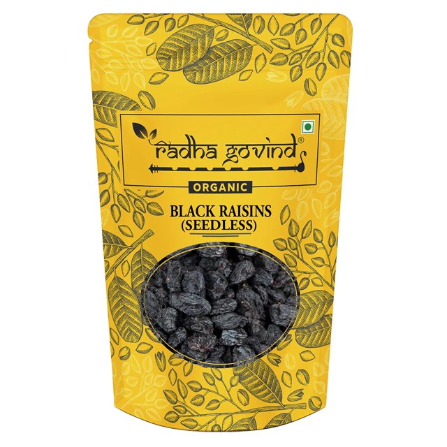 Organic Black Raisins Seedless By Radha Govind 1kg, High In Fiber
