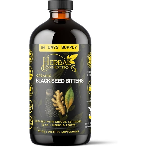 Herbal Connections Organic Black Seed Tonic 32 oz (64-Day Supply) with 15 Herbs Vegan, Sugar-Free, Made in USA