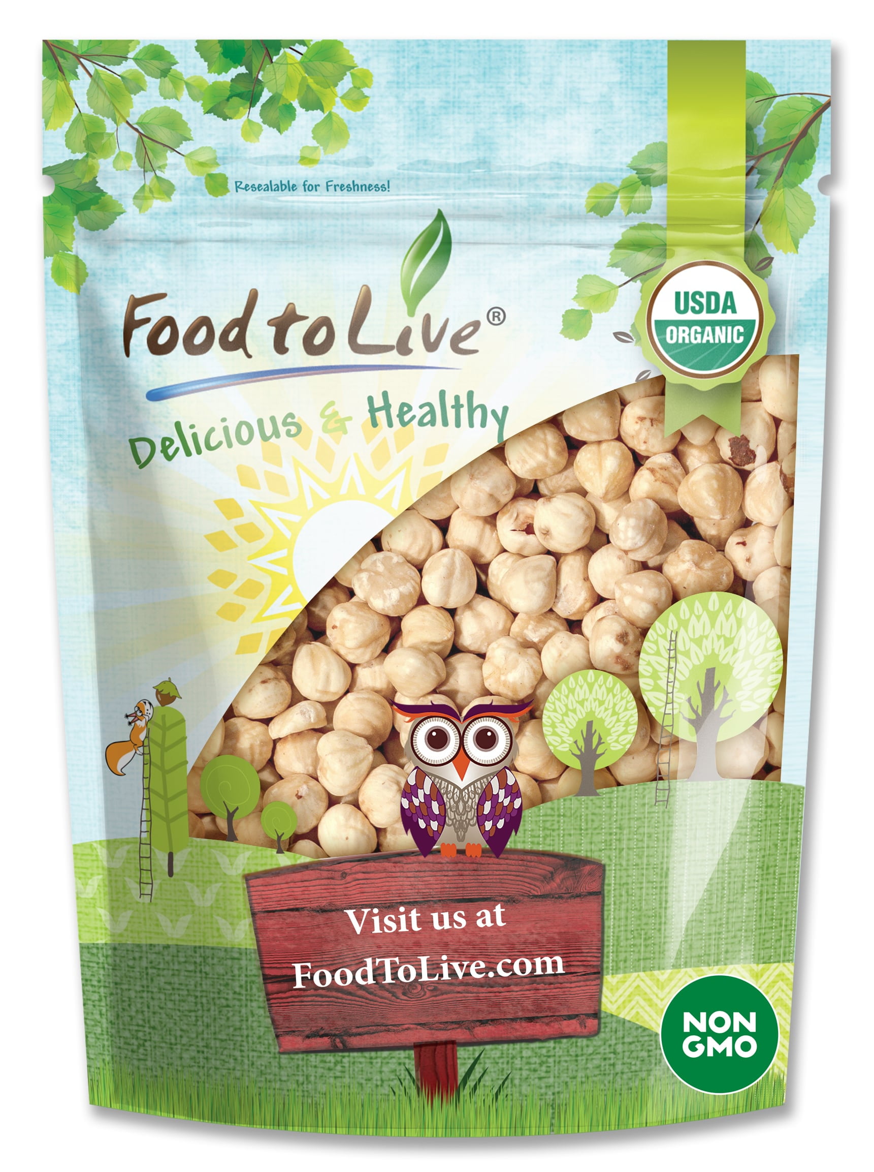 Organic Blanched Hazelnuts, 2 Pounds — Non-GMO, Vegan, Raw, Kosher— by Food to Live
