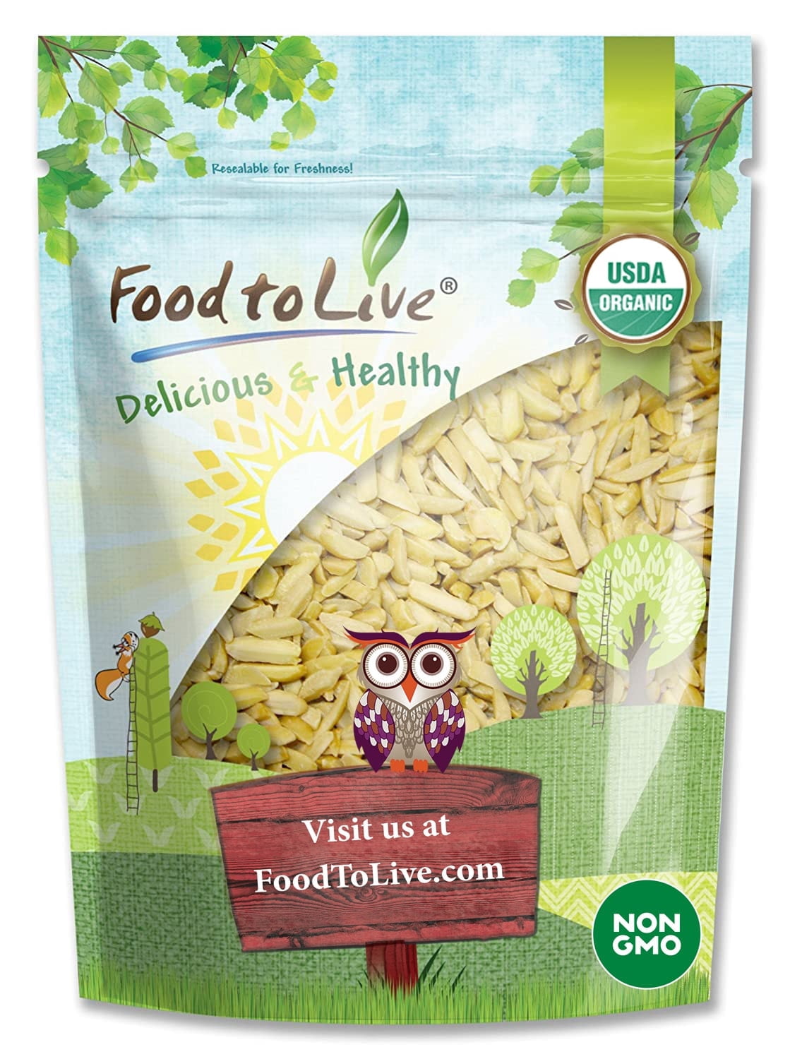 Organic Blanched Slivered Almonds, 1 Pound — Non-GMO, Kosher, Vegan — by Food to Live