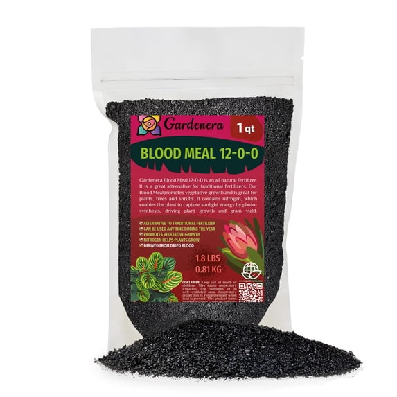 β ππππππππππ Organic Blood Meal Fertilizer by Gardenera Labs - 12-0-0 NPK - All-Natural Plant Food Source of Nitrogen for Organic Gardening, Flowers, Vegetables, Trees & Shrubs - 1 QUART