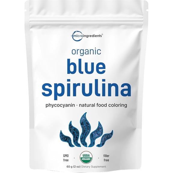 Micro Ingredients Organic Blue Spirulina Powder (Phycocyanin Extract), 60 Servings | No Fishy Smell, 100% Vegan Protein Supplement from Blue-Green Algae