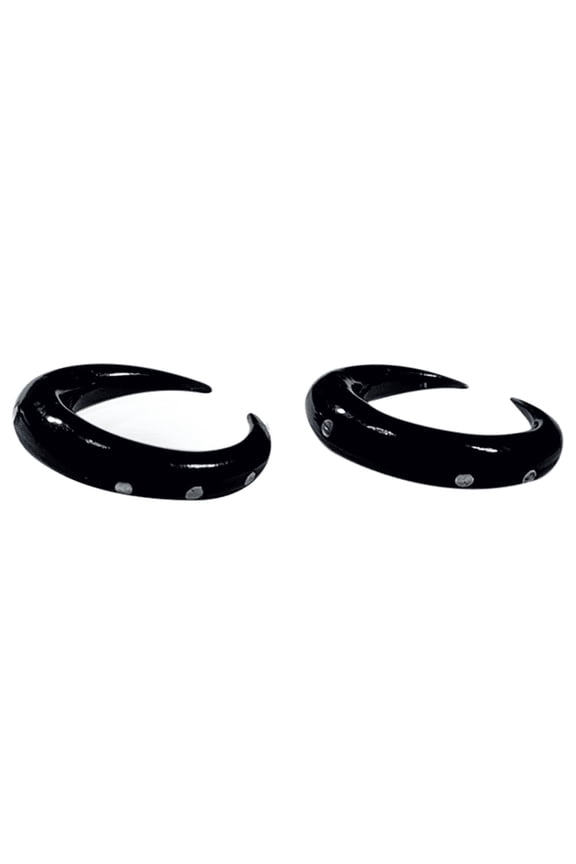 Organic Bone Ear Bull Crescent Tapers with Silver Stud Design - Sold as a pair