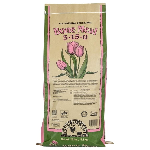 Organic Bone Meal Plant Food 3-15-0 - High Phosphorus Fertilizer for Flowers, Bulbs & Trees - 25 lb Bag - Down to Earth OMRI Listed