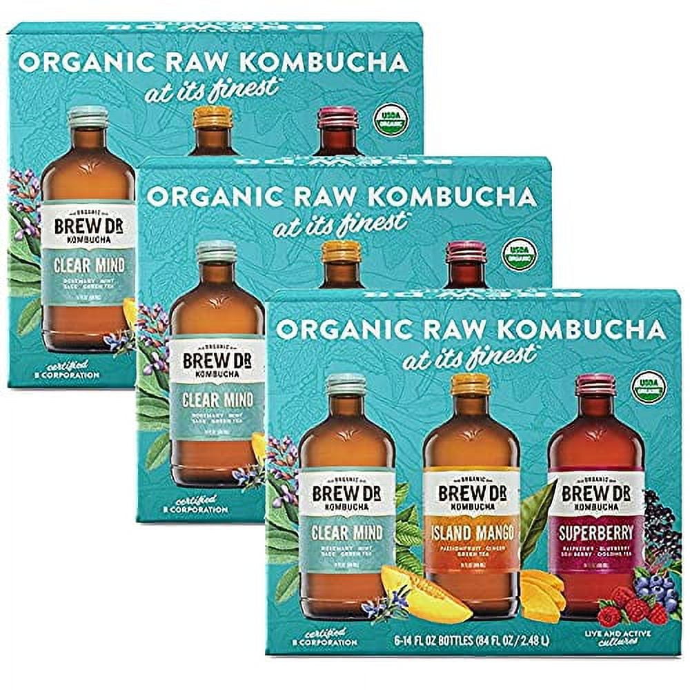 Organic Brew Dr Kombucha Variety Pack 3 Pack (6 x 14 oz Each, 18