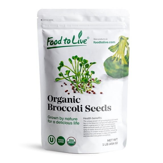 Organic Broccoli Sprouting Seeds, 1 Pound — Non GMO, Kosher, Sproutable, Raw, Vegan — by Food to Live