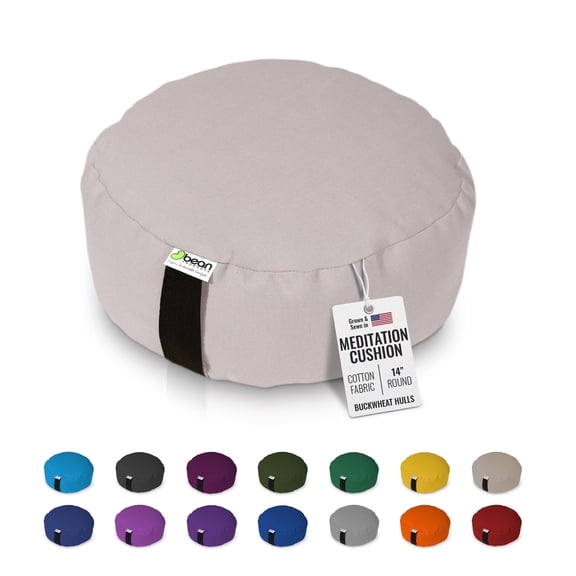 Organic Buckwheat Hulls 14" Round Zafu Meditation Cushion - Tibetan Style Cotton Zen Yoga Pillow for Floor - Made in USA, Natural