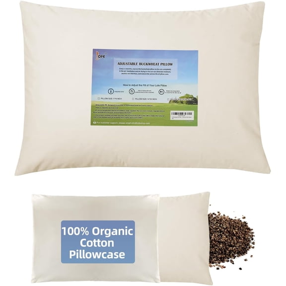 Organic Buckwheat Pillow for Sleeping with Organic Cotton Pillowcase - 20''x26'' Adjustable Pillow, Breathable for Cool Sleep, Cervical Support for Back and Side Sleeper(Tartary Buckwheat Hulls)