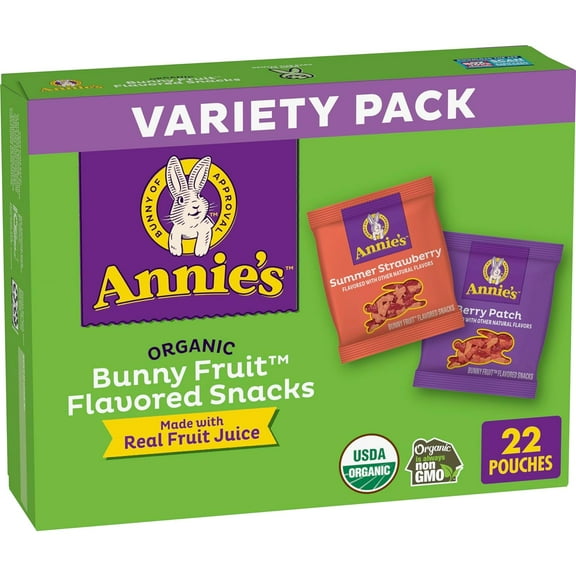 Organic Bunny Fruit Flavored Kids Variety Pack, Summer Strawberry and Berry Patch Flavors, School Lunch , 22 Ct, 15.4 oz
