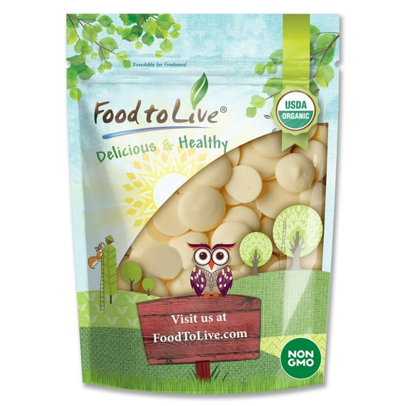 Organic Cacao Butter Wafers, 0.5 Pounds — Non-GMO, Kosher, Vegan — by Food to Live