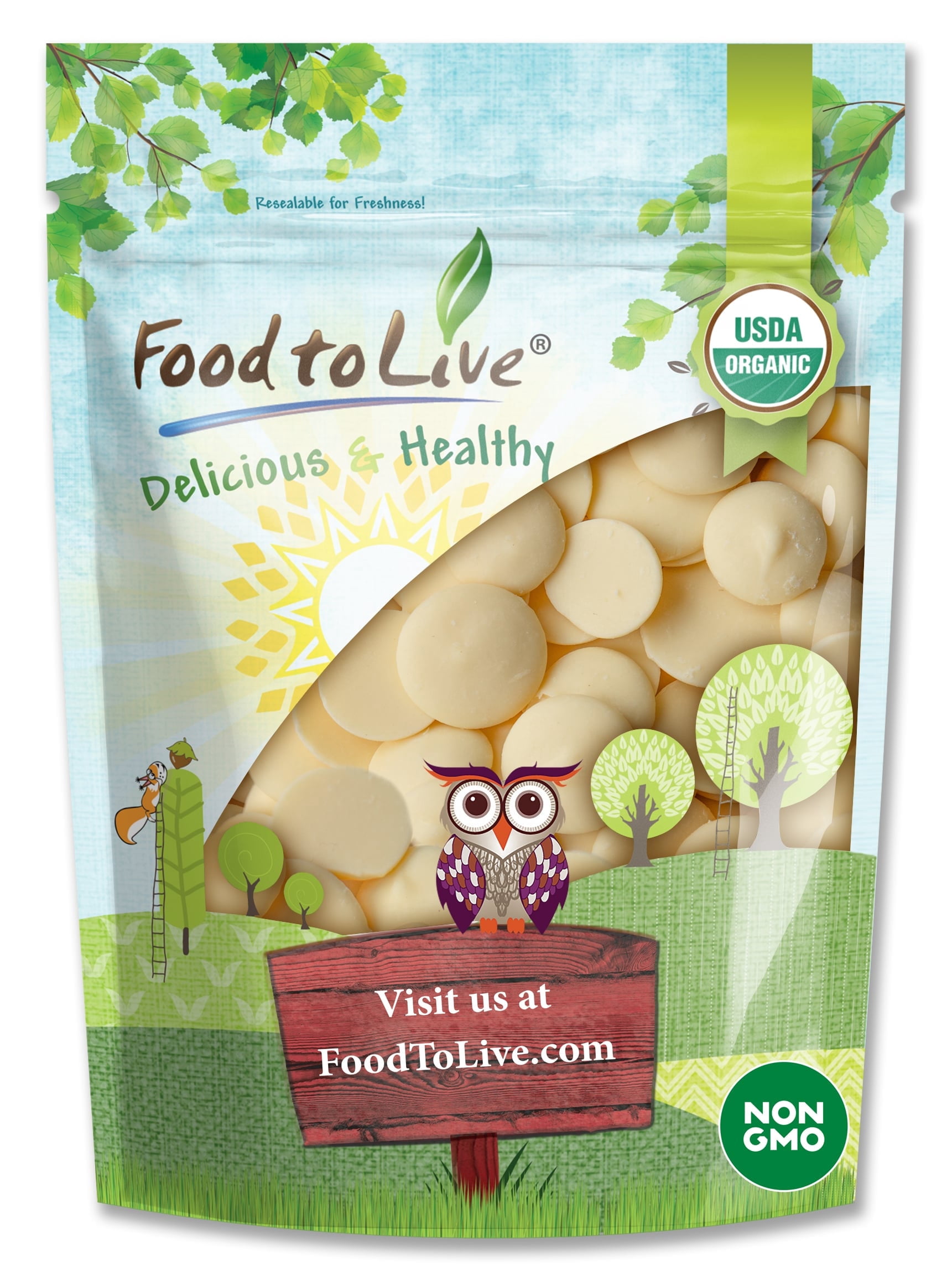 Organic Cacao Butter Wafers, 4 Pounds — Non-GMO, Kosher, Vegan — by Food to Live