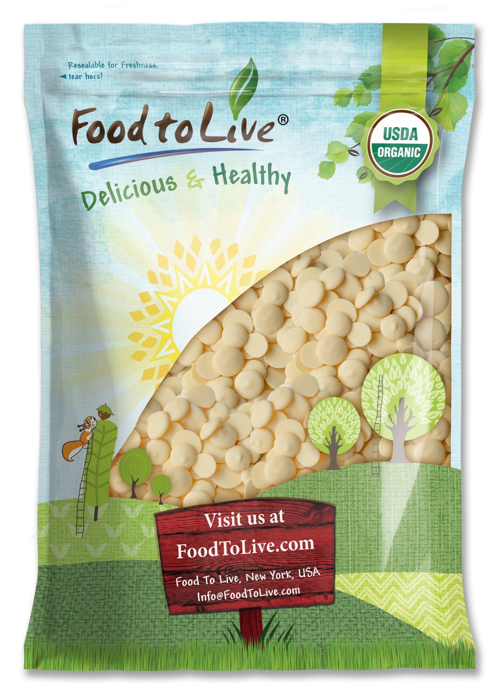 Organic Cacao Butter Wafers, 8 Pounds — Non-GMO, Kosher, Vegan — by Food to Live