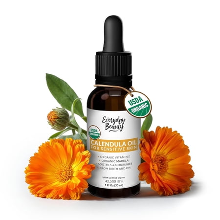 Organic Calendula Oil For Sensitive Skin -1 fl oz - USDA Certified & All Natural by Everyday Beauty