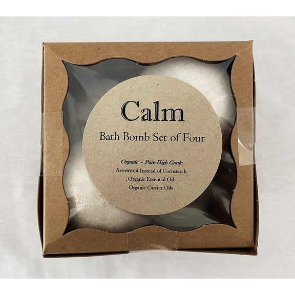 Organic Calm Bath Bombs ~ Set of Four (L) ~ No Dyes, No Preservatives ~ All Natural ~ Moisturizing