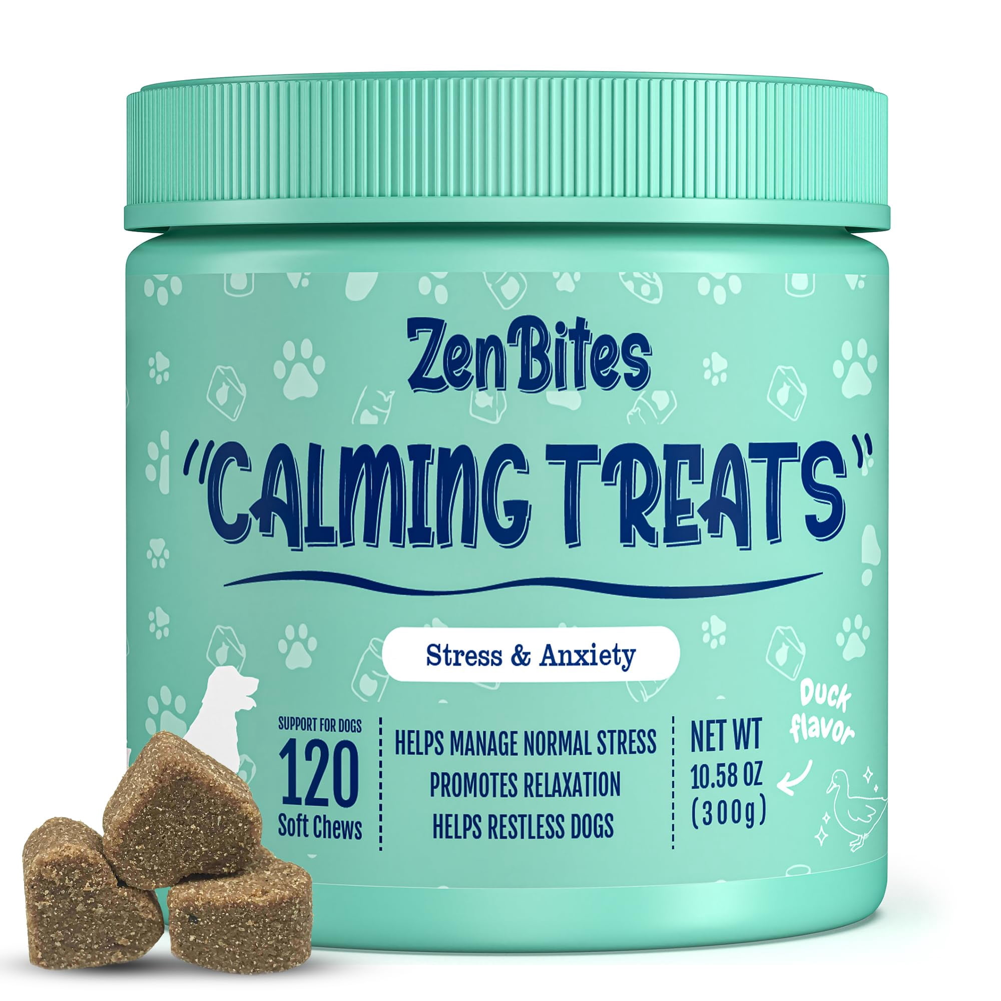 Calming Chews For Dogs – Anxiety & Stress Relief Treats With Melatonin & Ginger, 120 Chews, For Storms, Fireworks, Travel