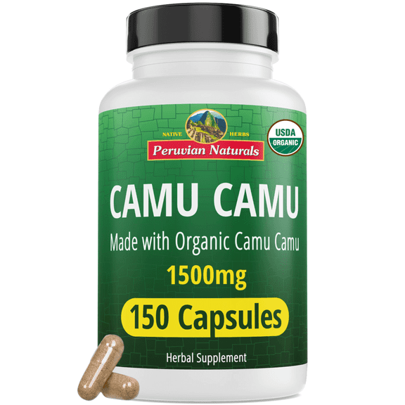 Organic Vitamin C from Camu Camu Capsules 1000mg per Serving - 150 Vegan Pills Raw Berry Organic, Non-GMO Supplement  from Peru by Peruvian Naturals