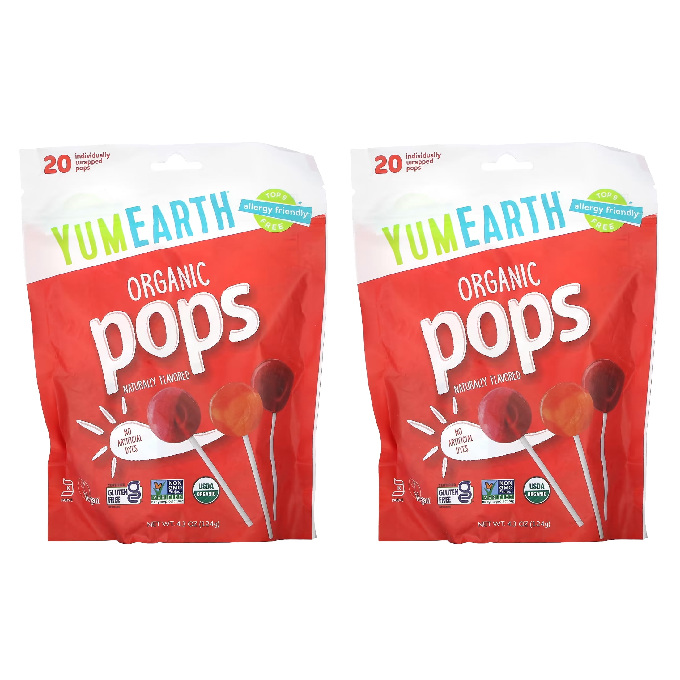 Organic Candy - Lollipops, Assorted Fruit Flavors, 20 Ct, Pack of 2